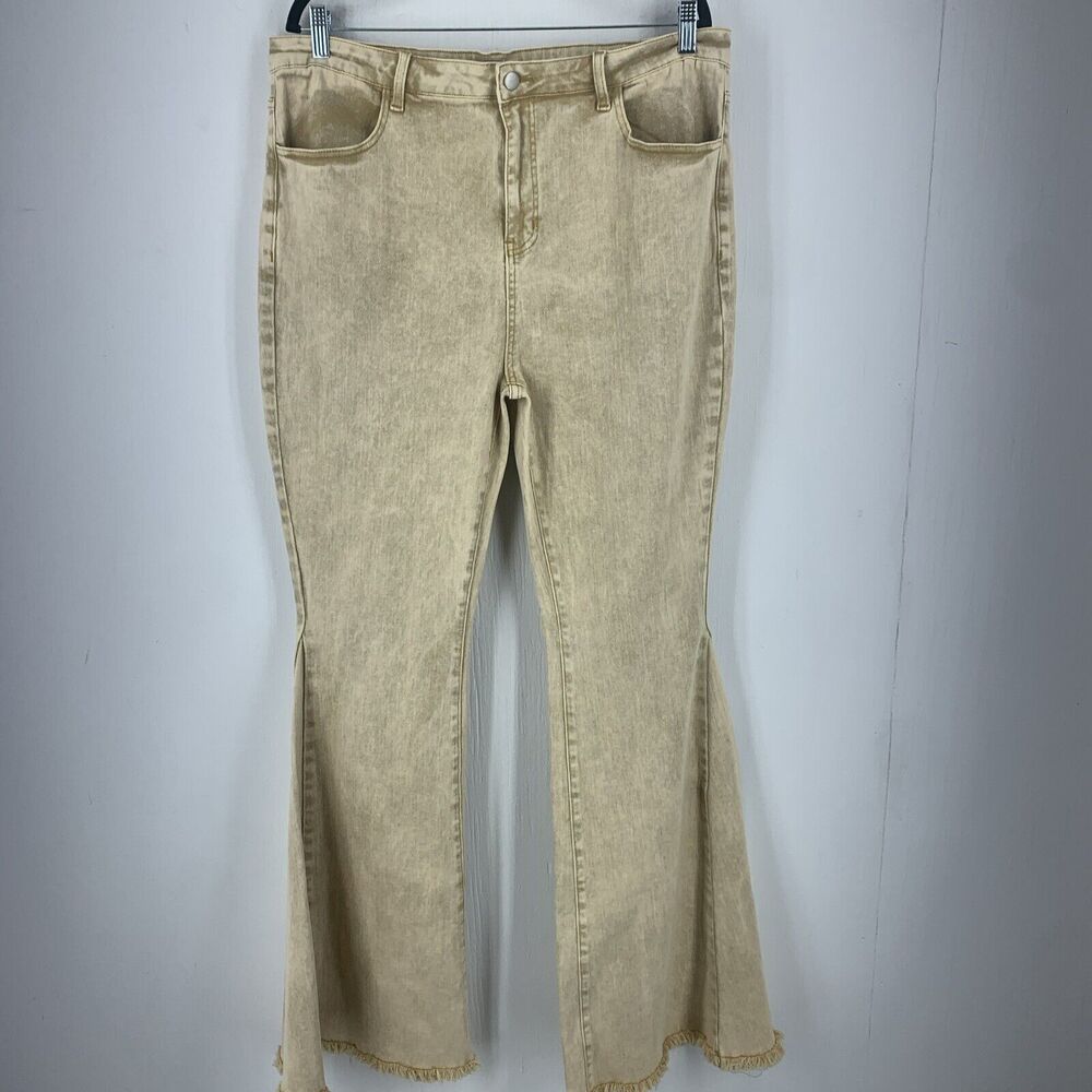 Fashion Story 1X Ultra Super Flare High Rise Jeans Frayed‎ Hippie Boho Stretch